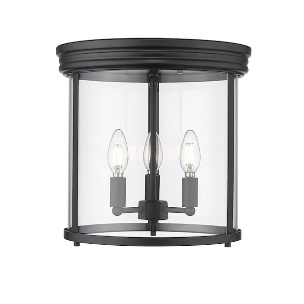 Z-Lite Thayer Flush Mount, 3-Light, 13 In.W x 13 In.H, Matte Black/Clear 742F13-MB - main
